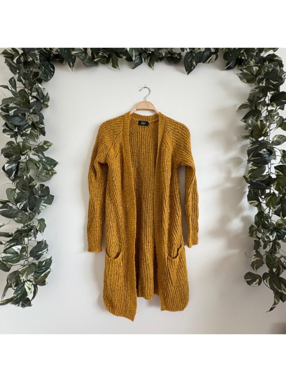 Only Our Story Cable Knit Open Front Sweater Cardigan Mustard Women’s Sz M